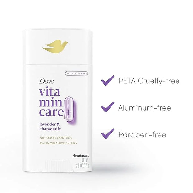 Dove VitaminCare+ Aluminum Free Deodorant Stick for 72H Odor Protection Lavender & Chamomile Breathable Deodorant for Wome...