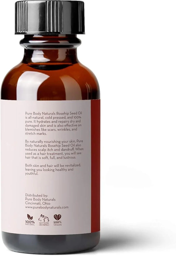 Pure Body Naturals Rosehip Facial Oil, 1 fl oz - for Face, Nails, Hair and Skin - Cold Pressed and Unrefined Moisturizing ...