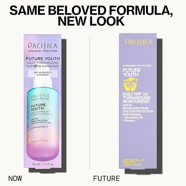 Pacifica Peptide Face Moisturizer Future Youth Daily Turnaround Hydrating, SPF 50 Broad Spectrum, UVA/UVB Sun Protection, ...