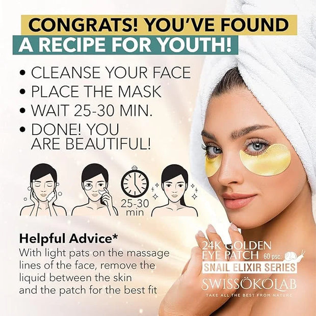 SWISSÖKOLAB Under Eye Patches For Puffy Eyes 24k Gold Eye Mask Dark Circles And Puffiness Collagen Eye Gel Pads Moisturizi...