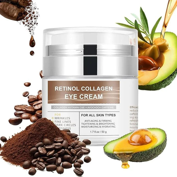 Eye Cream with Retinol Collagen for Wrinkles, Avocado for Hydrating, Caffeine and Vitamin C for Dark Circles and Puffiness...