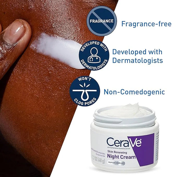 CeraVe Skin Renewing Night Cream, Niacinamide, Peptide Complex, and Hyaluronic Acid Moisturizer for Face, 1.7 Ounce, Packa...