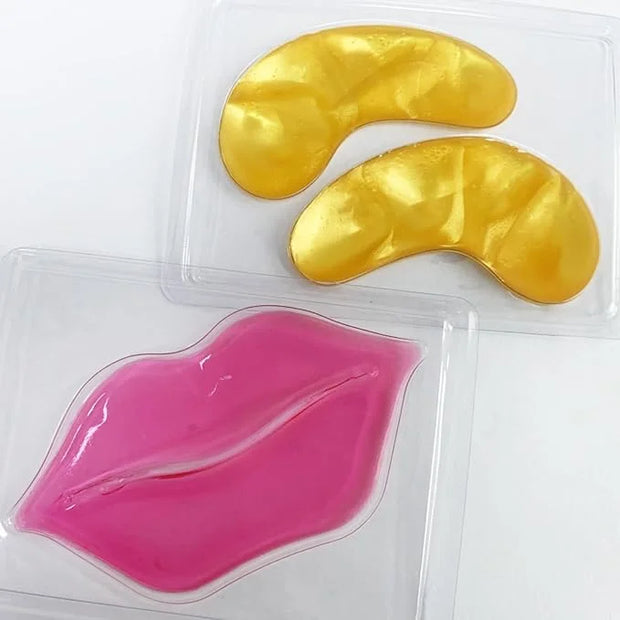 40 Pairs Peach Red Lip Masks & Eye Masks, 24K Gold Gel Collagen Eye Patches for Puffy Eyes, Dark Circles, Wrinkles and Eye...