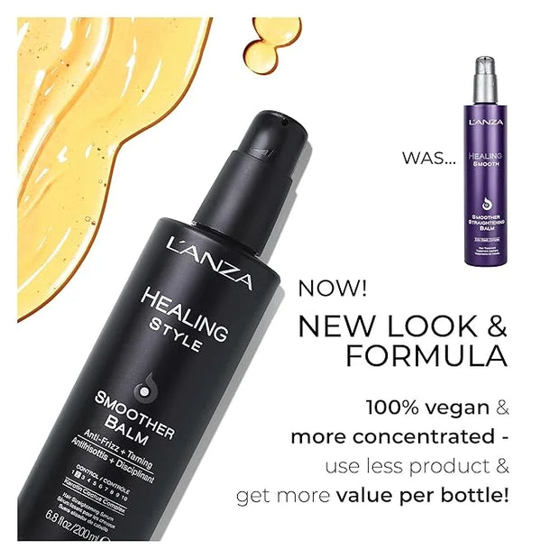 L'ANZA Healing Style Smoother Balm, New & Improved Keratin Hair Treatment & Hair Straightener Serum, Heat Protection & Ant...