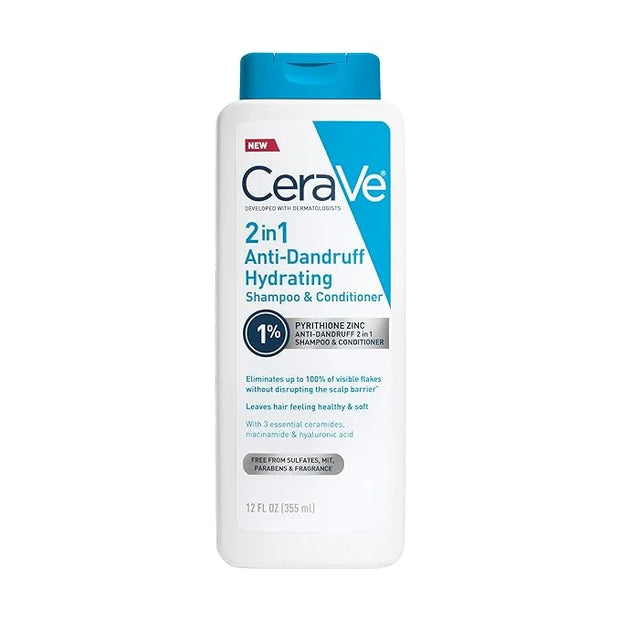 CeraVe 2 In 1 Hydrating Anti Dandruff Shampoo And Conditioner, 1% Pyrithione Zinc Dandruff Treatment, Color Safe & Sulfate...