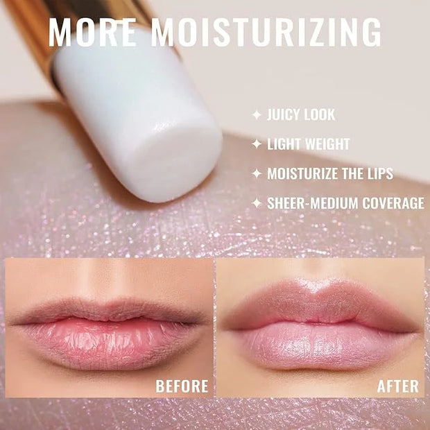 Oulac Moisturizing Shine Lipstick - Giltter Tinted Lip Balm Hydrating, Lip Plumper, Glossy Finish, Sheer Coverage with Pea...