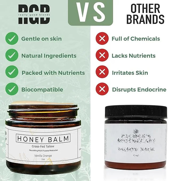 Tallow and Honey Balm, Organic Body Butter, Grass-Fed Beef Tallow for Skin, Soothing All-Natural Moisturizer for Body and ...