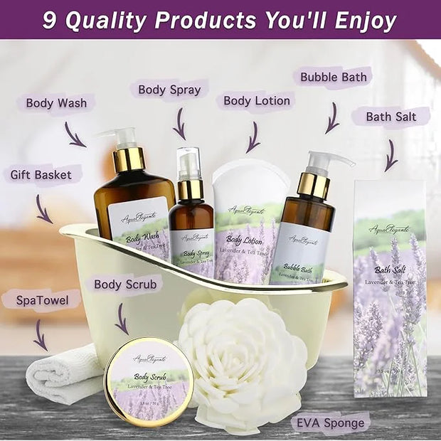 Spa Gift Baskets For Women - Luxury Bath Set With Lavender & Tea Tree Oil - Spa Kit Includes Body Wash, Bubble Bath, Lotio...