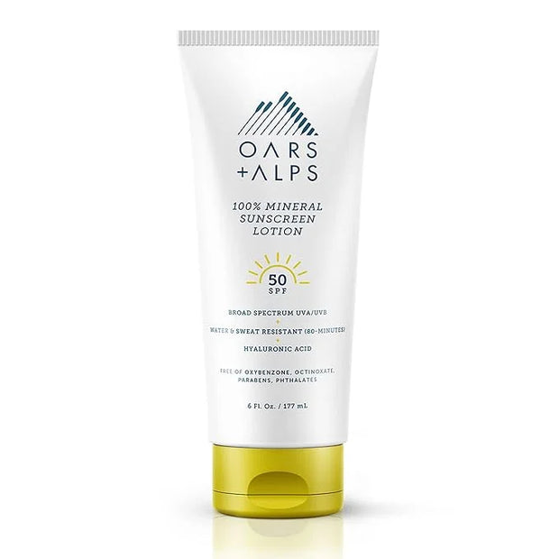 Oars + Alps Mineral SPF 50 Sunscreen Body Lotion, Infused with Hyaluronic Acid, Shea Butter, and Coconut Oil, Water and Sw...