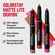 REVLON ColorStay Matte Lite Crayon Lipstick with Built-in Sharpener, Smudge-proof, Water-Resistant Non-Drying Lipcolor, 00...