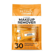 Retinol + Vitamin C Individually Wrapped Makeup Remover Wipes, travel essentials for Travel & On the Go, women facial clea...