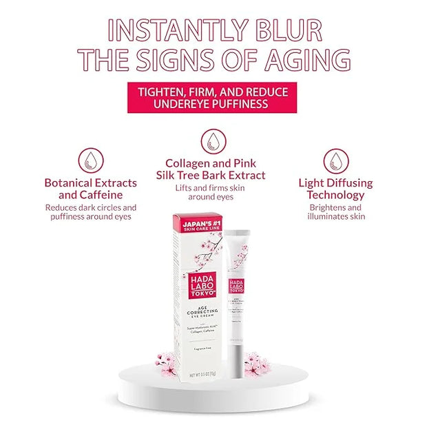 Hada Labo Tokyo Age Correcting Eye Cream, Anti-Aging Super Hyaluronic Acid, Collagen & Caffeine Reduce Wrinkles, Dark Circ...