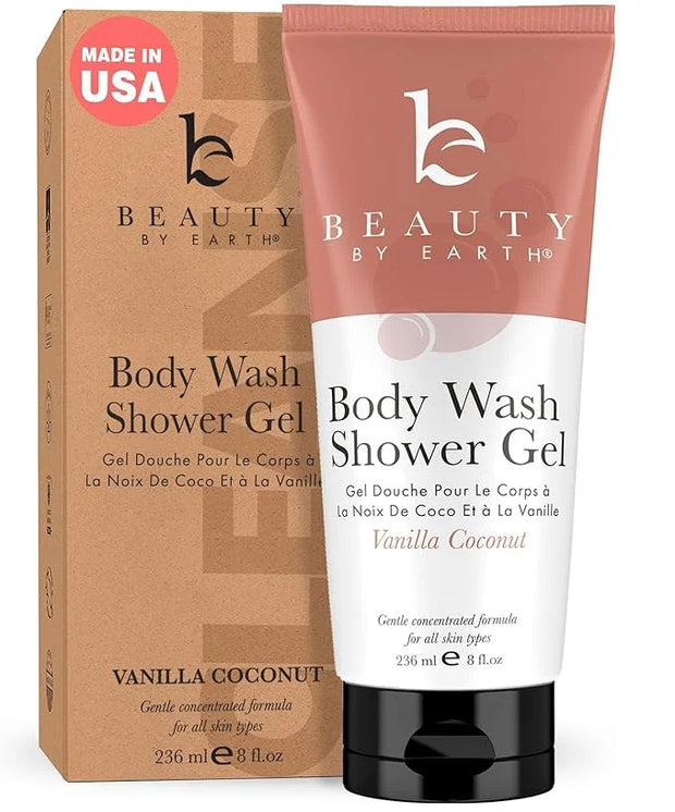 Vanilla Coconut Shower Gel Body Wash - USA Made with Organic & Natural Ingredients, Moisturizing Cleansing Gel for Women, ...