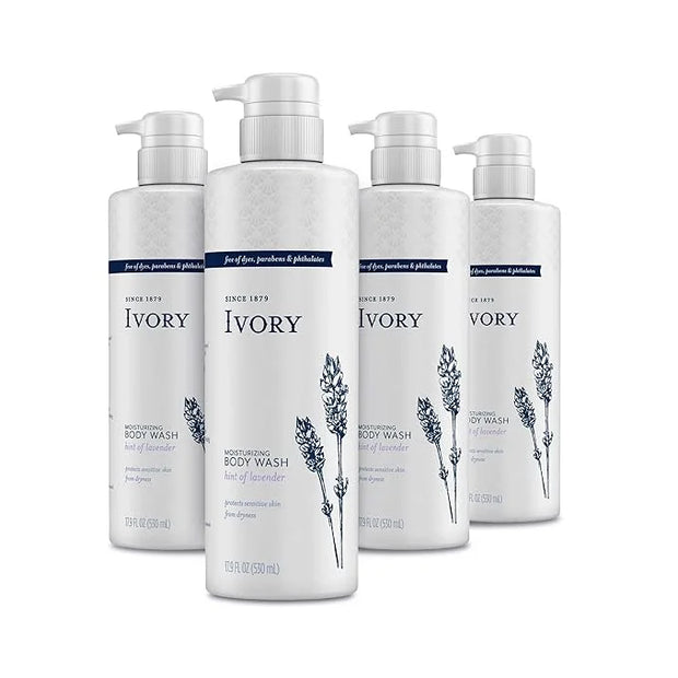 Ivory Sensitive Skin Moisturizing Body Wash, Hint of Lavender, 17.9 Fl Oz (Pack of 4) - Product Image