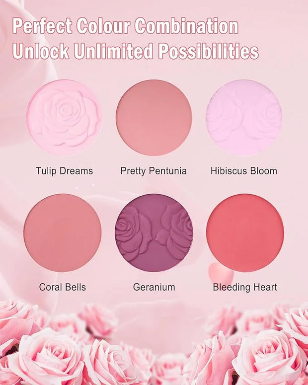 Matte Face Blush Palette with Brush-6 Colors Pink Purple Silky Mineral Blendable Blusher Contour Powder for Cheeks,Longlas...