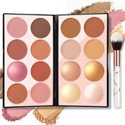 16 Colors Blush Contour Highlighter Makeup Palette with Brush, Matte Mineral Face Blush Powder for Cheek, Bright Shimmer I...