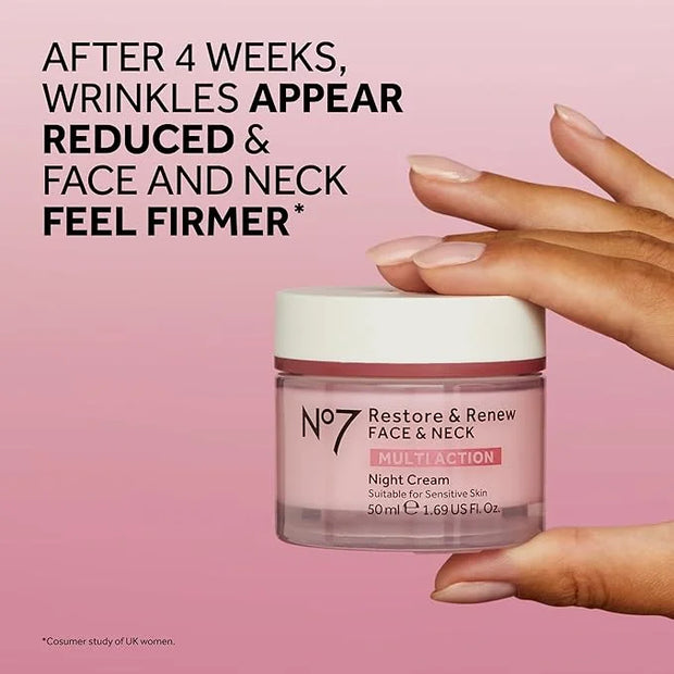 No7 Restore & Renew Multi Action Face & Neck Cream - Nighttime Collagen Peptide Facial Moisturizer - Anti Aging Face Cream...