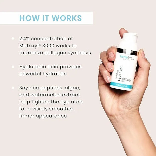 Timeless Skin Care Hydrating Eye Cream - 0.5 Fl Oz, Pack of 1 - Reduce Puffiness & Fine Lines - Includes Hyaluronic Acid f...