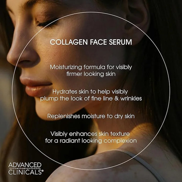 Advanced Clinicals Collagen Serum For Face | Visible Anti Aging Collagen Peptide Serum + Hyaluronic Acid Moisturizer Impro...