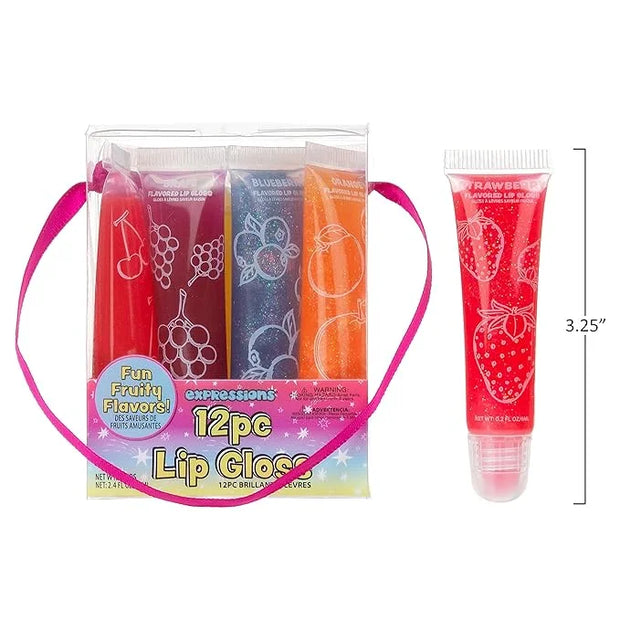 Expressions 24pc Lip Gloss Set, Flavored Lipgloss Squeeze Tubes with Carrying Case, Lip Gloss Set Value Pack, Assorted Fru...
