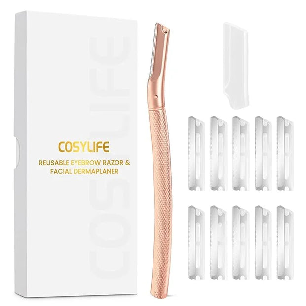 Eyebrow Razor Dermaplaning Tool with 10 Blade Refills Exfoliating Face Razors for Women Facial Razor for Peach Fuzz and Ey...