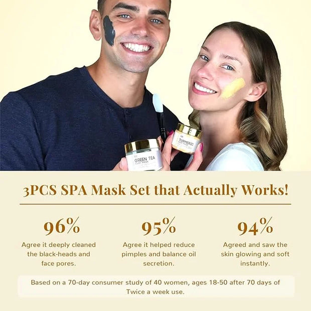 ANAI RUI Face Mask Gift Set, Turmeric Clay Mask - Green Tea Clay Mask - Dead Sea Minerals Mud Mask, Spa Facial Mask Set, F...