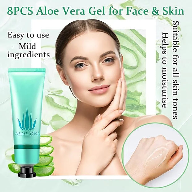 8PCS Aloe Vera Gel for Face & Skin,Organic Aloe Vera Gel,Hydrating After Sun Cream for Travel Size,Moisturizing Lotion for...