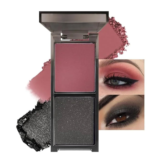 Wine Red Black Two Color Matte Shimmer Eyeshadow,Bright High Pigment Eye Shadow Powder,Professional Long-Lasting Waterproo...
