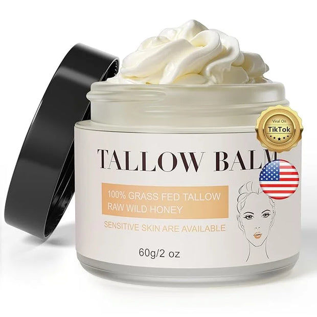 Grass Fed Beef Tallow for Skin Care, Face and Body Moisturizer Cream, Unadulterated Honey, Soothes Dryness, Repairs the Sk...