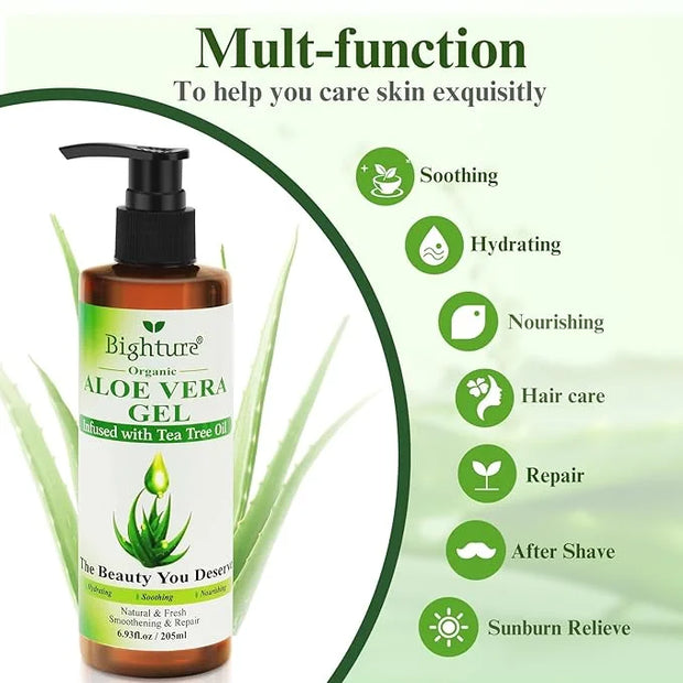 Organic Aloe Vera Gel with Tea Tree Oil for Face & Body, Freshly-cut Aloe Vera Gel Ideal for Skin, Scalp, & Hair Hydration...