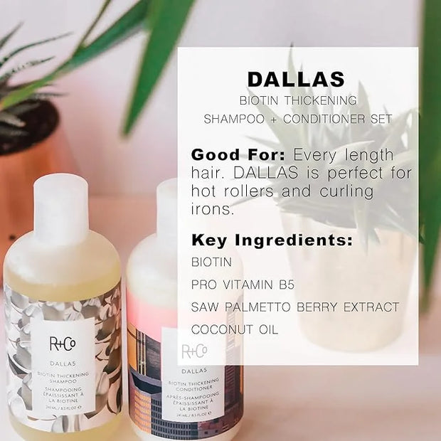 R+Co | Travel Size | Dallas Biotin Shampoo and Conditioner Set | TSA Approved | Weightless Hydration + Strengthens + Enhan...
