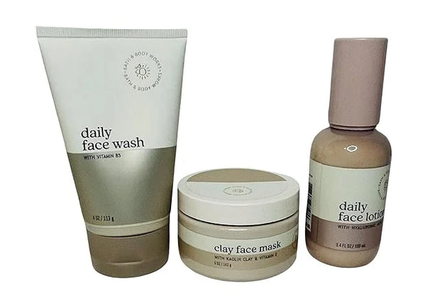 Bath and Body Works Face Essentials Gift Set Includes Daily Face Wash (4 oz), Daily Face Lotion (3.4 oz) and Clay Face Mas...
