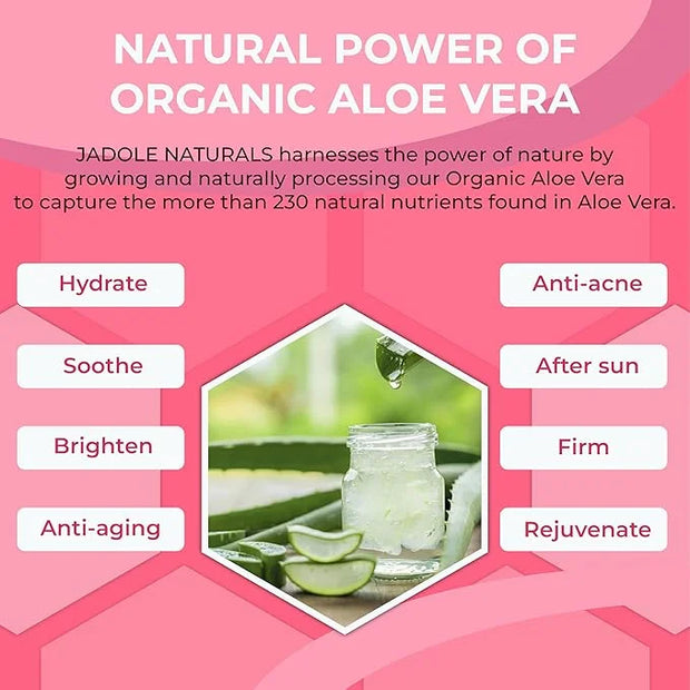 Organic Aloe vera Gel - 8.4 oz / 250ml | For Hair, Scalp, Face, Dry Skin, Sunburn, & Sensitive Skin -Reduces Redness, Help...