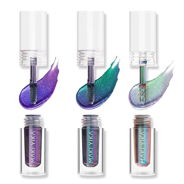 MAKI YIKA 3Pc Glitter Eyeshadow Liquid Multichrome Eyeshadows Long Lasting, Metallic Chameleon Eye Shadow Smudgeproof Holo...