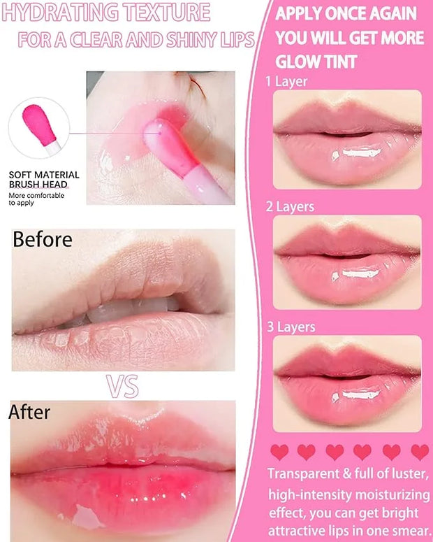 Plumping Lip Glow Oil,Hydrating Tinted Lip Oil Gloss,Transparent Toot Lip Oil Lipgloss,Long Lasting Moisturizing Glow Revi...