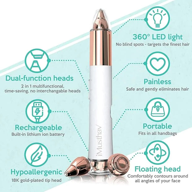 2-in-1 Portable Rechargeable Painless Eyebrow Trimmer & Facial Hair Remover, removes Eyebrow, face, Lips and Body Hair for...