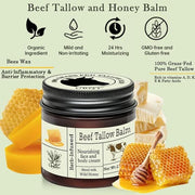 Beef Tallow For Skin – Natural Tallow and Honey Balm Face Moisturizer, Organic Grass-Fed Tallow, Deeply Nourishing Whipped...