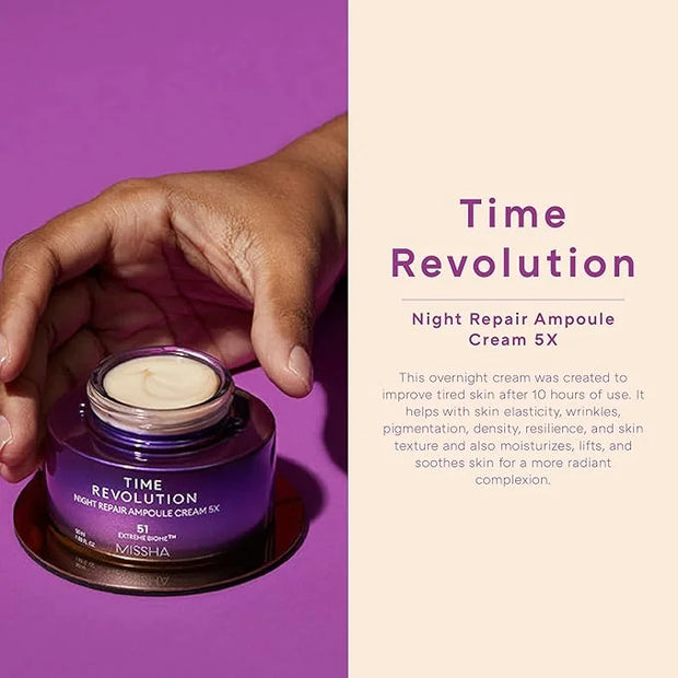 MISSHA Time Revolution Night Repair Ampoule Cream (5th Gen) 1.69 Fl Oz - Triple Fermented Deep-Sleep Night Cream - Overnig...