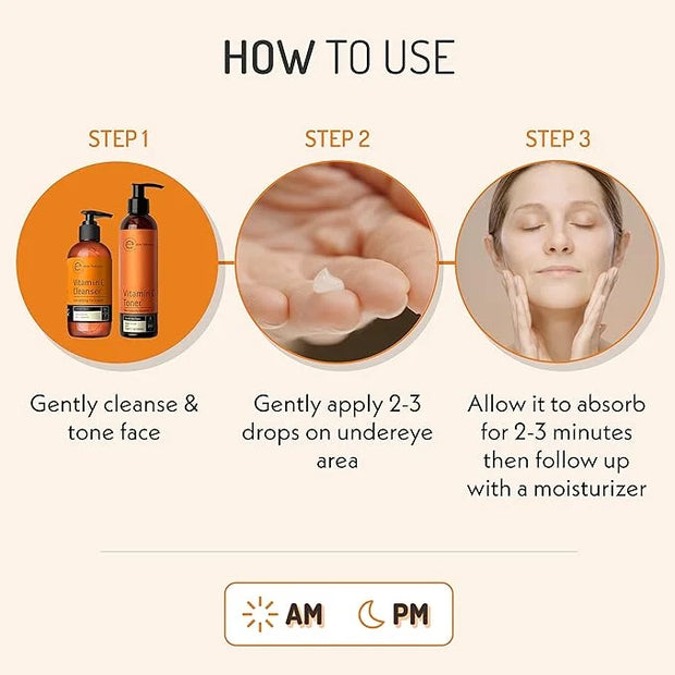 Eve Hansen Vitamin C Eye Gel - Under Eye Cream for Dark Circles and Puffiness - Anti-Aging Eye Repair Cream with Hyaluroni...