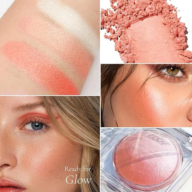 KYDA Baked Blush, Orange Glow Powder for Blush and Highlighter, High Glossy Finish, Lightweight Blendable Shimmer Blusher,...