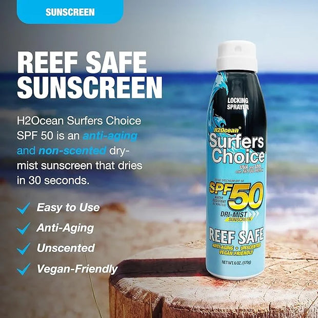 H2Ocean Surfers Choice SPF 50 Spray - Quick-Drying Sunscreen Spray for Tattoo Aftercare & UV Protection - Reef-Safe Sun Pr...