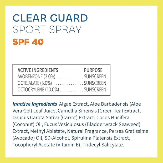 Seaweed Bath Co. Clear Guard SPF 40 Sport Broad Spectrum Sunscreen Spray, 6 Ounce, Sustainably Harvested Seaweed, Aloe, Av...