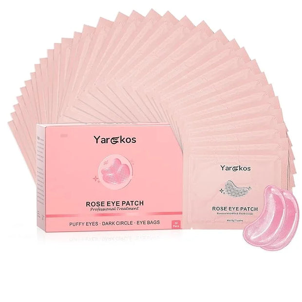 32 Pairs Pink Under Eye Patches, Rose Cooling Hydrating Eye Mask for Dark Circles Puffiness Puffy Eyes, Anti Wrinkle Colla...