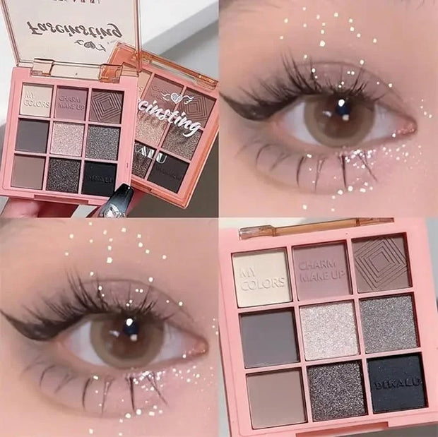 Eyeshadow Palette Makeup- 9 Colors bLACK GRAY Dark Brown Colorful Eyeshadow Palette Matte Shimmer Korean SMOKING Eye Shado...