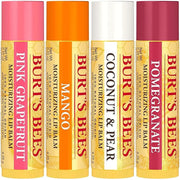 Burt's Bees Lip Balm - Pink Grapefruit, Mango, Coconut & Pear, and Pomegranate Pack, Lip Moisturizer With Beeswax, Tint-Fr...