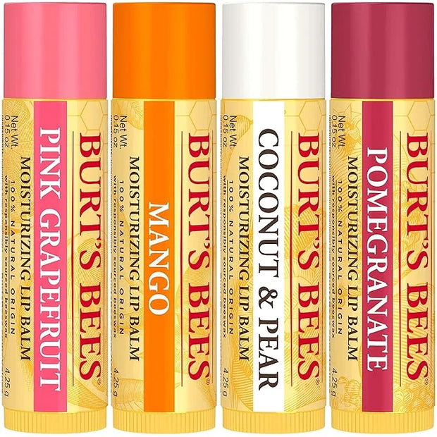 Burt's Bees Lip Balm - Pink Grapefruit, Mango, Coconut & Pear, and Pomegranate Pack, Lip Moisturizer With Beeswax, Tint-Fr...