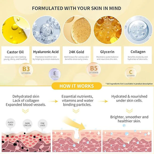 BREYLEE Under Eye Patches (30 Pairs), 24K Gold Eye Masks for Reducing Wrinkles and Fine Lines Under eye, Puffy Eyes and Da...