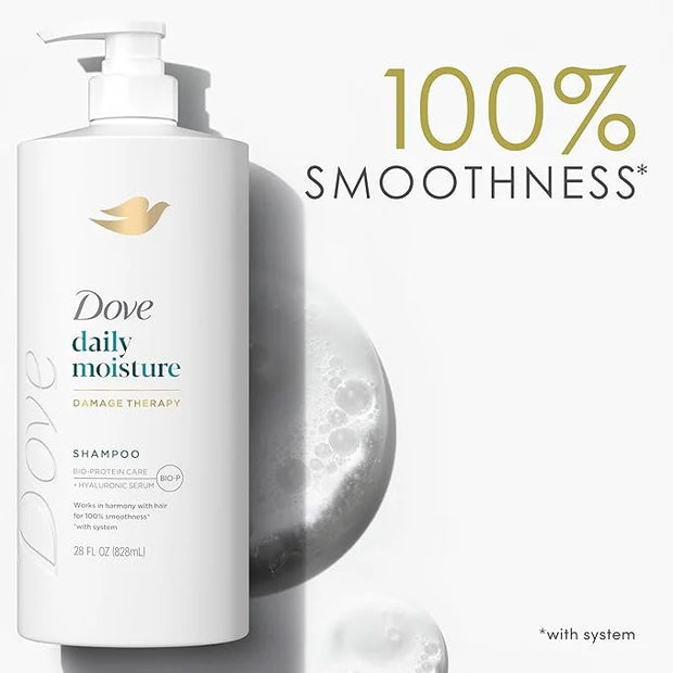 Dove Damage Therapy Shampoo Daily Moisture for Dry Hair with Bio-Protein Care Technology and Hyaluronic Serum 28 Fl Oz - P...