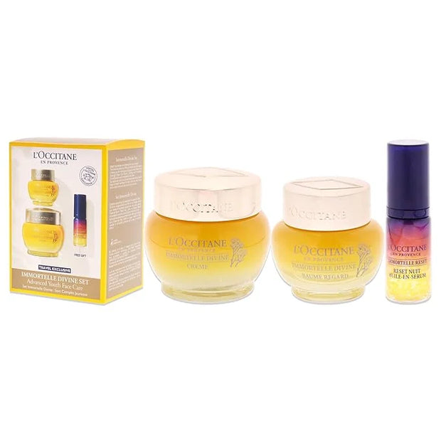Immortelle Divine Set - Advance Youth Face Care by LOccitane for Unisex - 3 Pc 0.5oz Eye Balm, 1.7oz Cream, 0.16oz Oil-In-...
