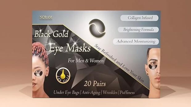24k Black Gold Under Eye Masks (20 Pairs) by Noram | For: Puffiness, Wrinkles, Dark Circles, Under Eye Bags, Skin Brighten...